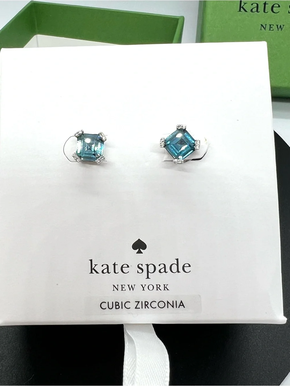 Kate Spade Dazzle Light Sapphire Blue CZ Square Stud Earrings NWT Box